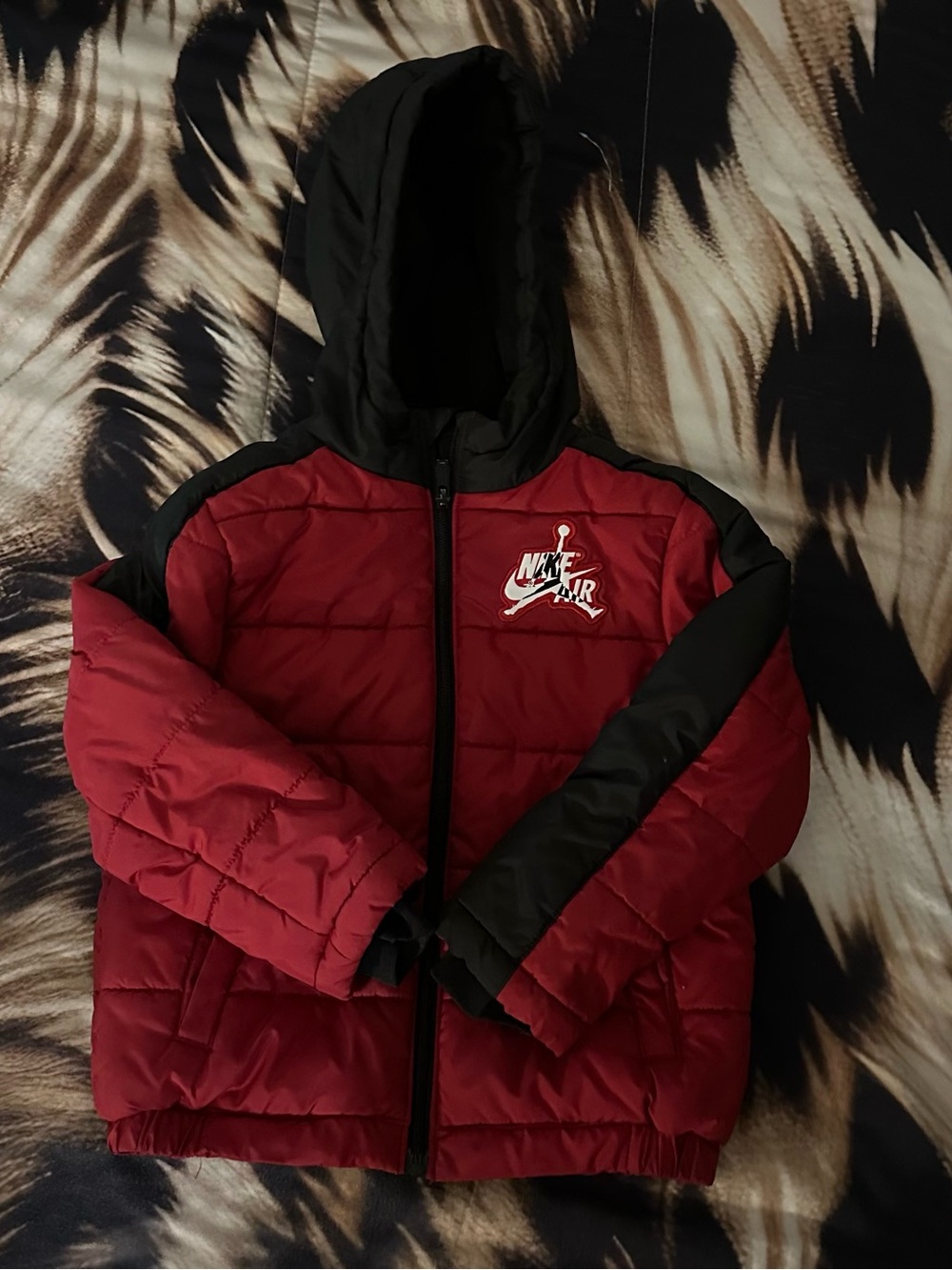 Jordan Red and Black Quilted Puffer Jacket with Hood